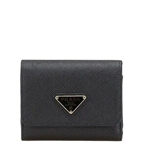 Prada triangular logo plate bifold wallet black leather